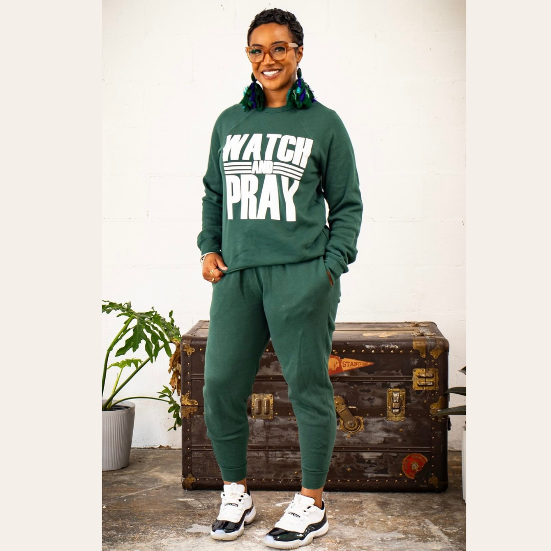 "Watch and Pray" Forest Green Sweat Suit (No Hood)