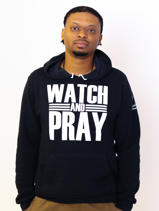 Watch and Pray Heather Black Hoodie with Logo